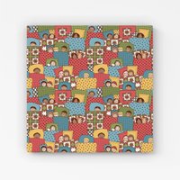 Warren Reed - Designer Hand Drawn Sleeping Doodle Faces Canvas in Red | Size: W16" x H16"