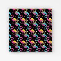 Warren Reed - Designer Vivid Flamingo Pattern Canvas in Black | Size: W30" x H30"