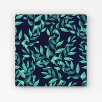Warren Reed - Designer Delicate Green Foliage Canvas in Blue | Size: w40 inch x h40 inch