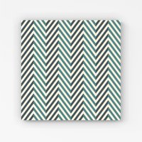 Warren Reed - Designer Geometric Herringbone Chevron Blues Canvas in Green | Size: W16" x H16"