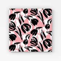 Warren Reed - Designer Nature Flat Spring Flower Motif In Pink & Black Color Canvas | Size: W30" x H30"