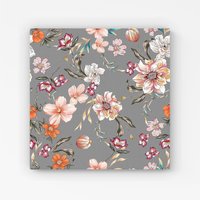 Warren Reed - Designer Peony, Lily, Tulip, Daisy Colorful On Grey Background Canvas | Size: w10 inch x h10 inch