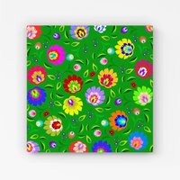 Warren Reed - Designer Polish Folk Floral Canvas in Green | Size: W30" x H30"
