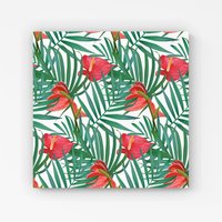 Warren Reed - Designer Tropical Flowers & Palm Leaves Canvas in Green | Size: W16" x H16"