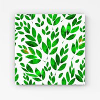 Warren Reed - Designer Watercolor Abstract Leaves Canvas in Green | Size: W30" x H30"