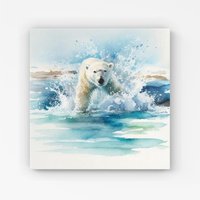 Warren Reed - Designer Hunting Polar Bear Watercolour Canvas in Brown | Size: W16" x H16"