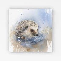 Warren Reed - Designer Hedgehog Watercolour Canvas in Brown | Size: w10 inch x h10 inch