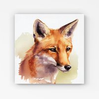 Warren Reed - Designer Fox Watercolour Canvas in Brown | Size: W30" x H30"