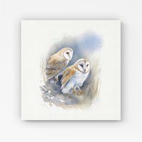 Warren Reed - Designer Barn Ano Owls Watercolour Canvas in Brown | Size: W16" x H16"