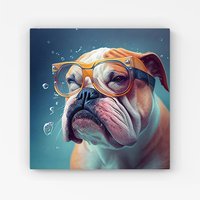 Warren Reed - Designer Bulldog With Glasses Splashart Canvas in Brown | Size: w40 inch x h40 inch