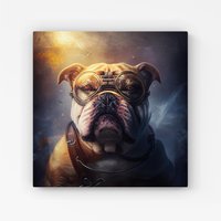 Warren Reed - Designer Bulldog With Glasses Splashart Golden Canvas in Brown | Size: w40 inch x h40 inch