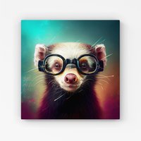 Warren Reed - Designer Ferret With Glasses Splashart Canvas in Brown | Size: w40 inch x h40 inch