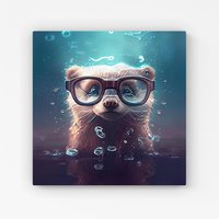 Warren Reed - Designer Ferret With Glasses Splashart Water Canvas in Blue | Size: w10 inch x h10 inch