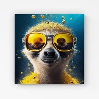 Warren Reed - Designer Meerkat With Golden Glasses Splashart Canvas in Yellow | Size: W16" x H16"