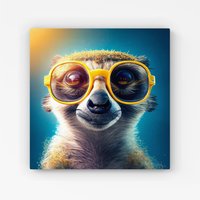 Warren Reed - Designer Meerkat With Glasses Splashart Canvas in Yellow | Size: W16" x H16"