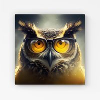Warren Reed - Designer Owl With Glasses Splashart Canvas in Yellow | Size: w10 inch x h10 inch