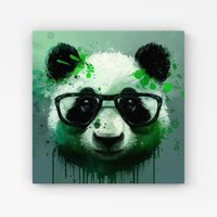 Warren Reed - Designer Panda With Glasses, Green Splashart Canvas | Size: W30" x H30"