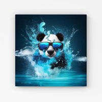 Warren Reed - Designer Panda With Glasses Splashart Water Canvas in Blue | Size: w40 inch x h40 inch