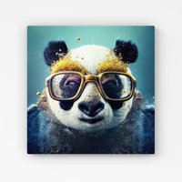 Warren Reed - Designer Panda With Golden Glasses Splashart Canvas in Yellow | Size: W16" x H16"