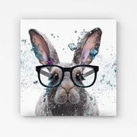 Warren Reed - Designer Rabbit With Glasses Splashart Canvas in Grey | Size: w40 inch x h40 inch