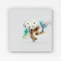 Warren Reed - Designer Charging Polar Bear Canvas in White | Size: w10 inch x h10 inch