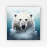 Warren Reed - Designer Polar Bear Splashart Canvas in White | Size: W30" x H30"