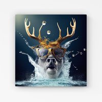 Warren Reed - Designer Stag With Glasses Splashart Canvas in Grey | Size: w10 inch x h10 inch