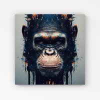Warren Reed - Designer Gorilla Face Splashart Canvas in Brown | Size: w10 inch x h10 inch