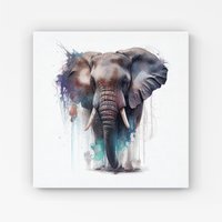 Warren Reed - Designer Elephant Splashart Canvas in Yellow | Size: W16" x H16"