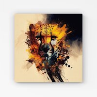 Warren Reed - Designer Cheetah Face Splashart Canvas in Yellow | Size: W30" x H30"
