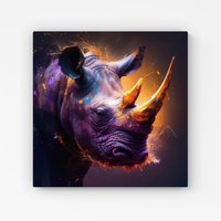 Warren Reed - Designer Golden Rhino Face Splashart Canvas in Grey | Size: W16" x H16"