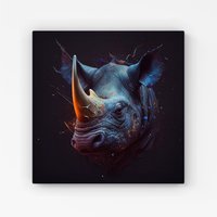 Warren Reed - Designer Rhino Face Splashart Canvas in Grey | Size: w40 inch x h40 inch