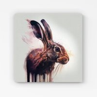 Warren Reed - Designer Hare Face Splashart Canvas in Brown | Size: w10 inch x h10 inch