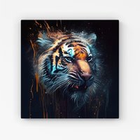 Warren Reed - Designer Tiger Face Splashart Dark Background Canvas in Brown | Size: W30" x H30"