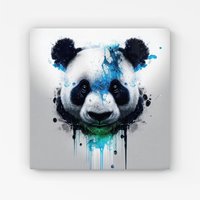 Warren Reed - Designer Panda Face Splashart Light Background Canvas in Blue | Size: W16" x H16"
