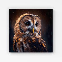 Warren Reed - Designer Tawny Owl Face Splashart Dark Background Canvas in Brown | Size: W30" x H30"