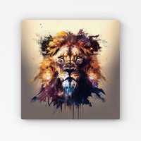 Warren Reed - Designer Majestic Lion Face Splashart Canvas in Brown | Size: w10 inch x h10 inch