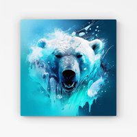 Warren Reed - Designer Polar Bear Face Splashart Canvas in Brown | Size: w40 inch x h40 inch