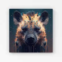 Warren Reed - Designer Hyena Face Splashart Dark Background Canvas in Brown | Size: W16" x H16"