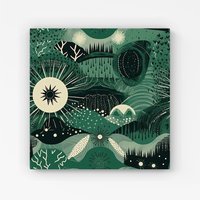 Warren Reed - Designer Abstract Green Moon Canvas | Size: w40 inch x h40 inch