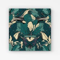Warren Reed - Designer Green Beige Tropical Leaves Canvas | Size: W16" x H16"