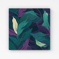 Warren Reed - Designer Green Purple Tropical Leaves Canvas | Size: W16" x H16"
