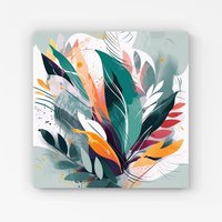 Warren Reed - Designer Coloured Abstrace Feather Leaves Canvas in Green | Size: w40 inch x h40 inch