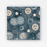 Warren Reed - Designer Silver Blue Moon & Stars Canvas | Size: w40 inch x h40 inch