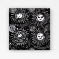Warren Reed - Designer Moon & Sun White Black Canvas | Size: W30" x H30"