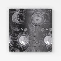 Warren Reed - Designer Black Grey Abstract Sun & Moon Canvas | Size: W16" x H16"