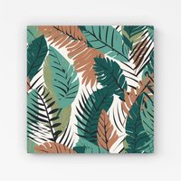 Warren Reed - Designer Tropical Floral Leaves Green Brown Canvas | Size: w10 inch x h10 inch