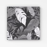 Warren Reed - Designer Black White Tropical Leaves Canvas in Grey | Size: w40 inch x h40 inch