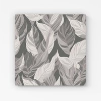 Warren Reed - Designer Grey Floral Leaves Canvas | Size: w10 inch x h10 inch