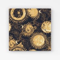 Warren Reed - Designer Moon & Sun Gold Blue Canvas in Yellow | Size: W30" x H30"